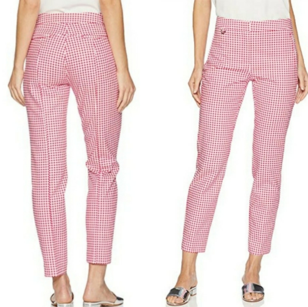 ADRIANNA PAPELL ankle slim fit plaid comfort pink trousers women Size 12